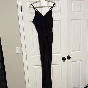 HALARA Black V-Neck Jumpsuit with Spaghetti Straps